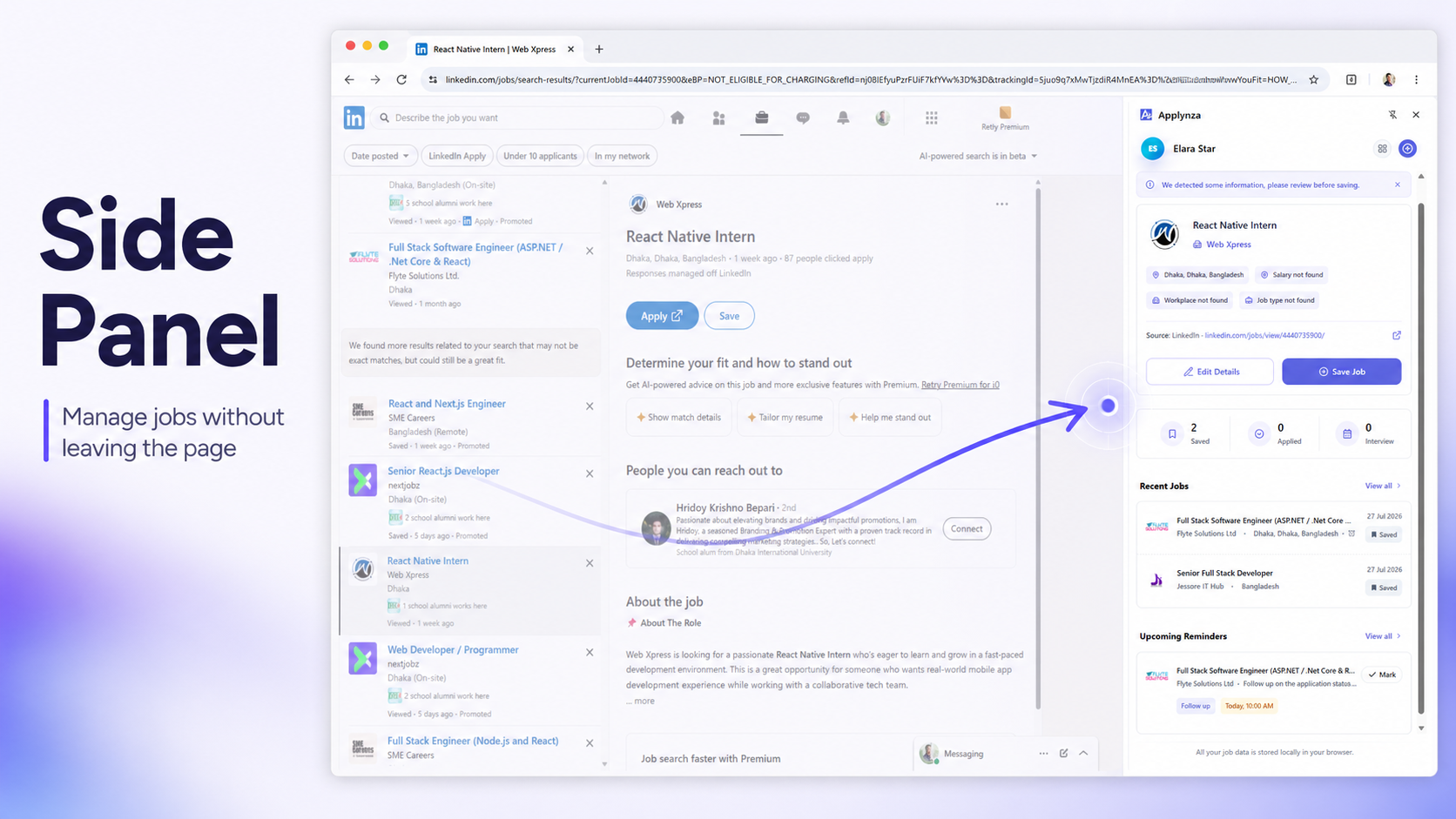 Applynza side panel interface preview