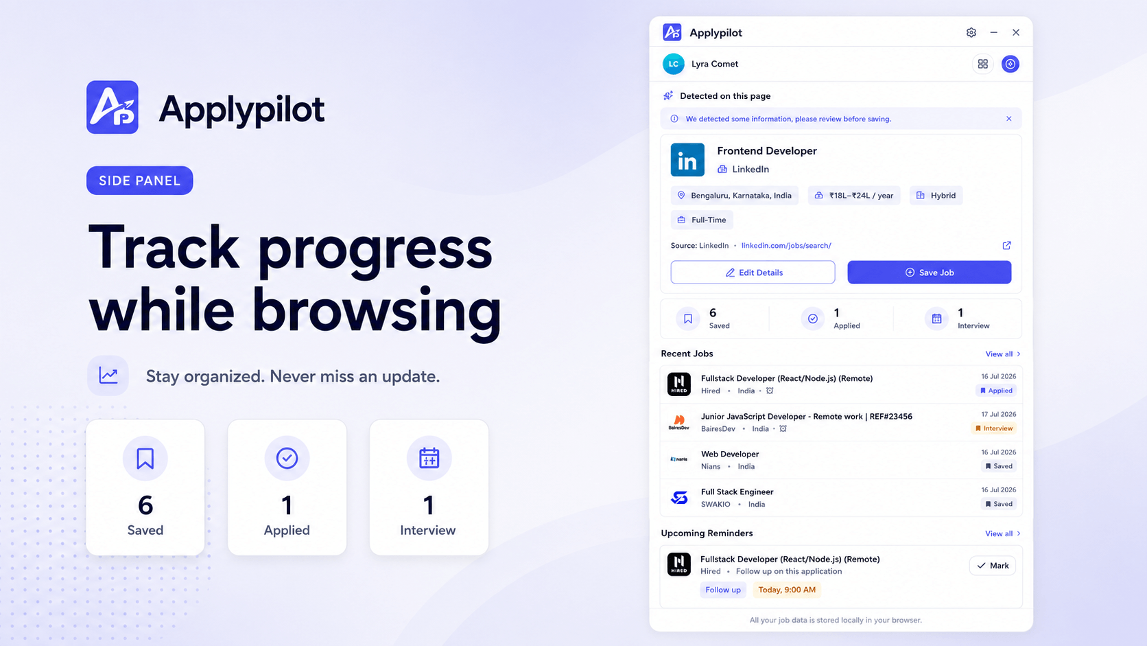 Applypilot side panel interface preview
